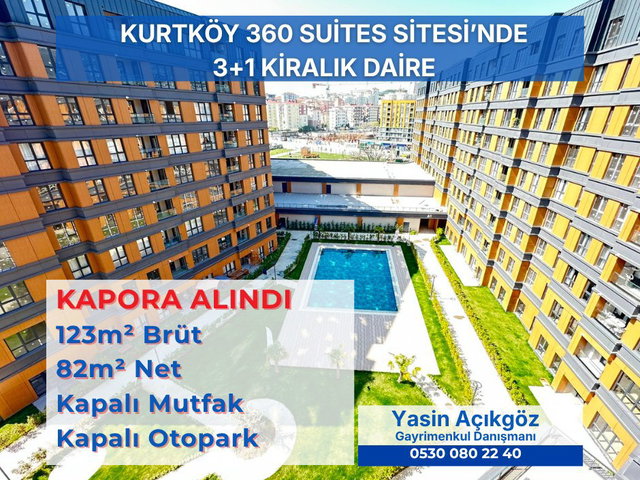 İÇ CEPHE HAVUZ MANZARALI KURTKÖY 360 SUITES 3+1 KIRALIK DAIRE