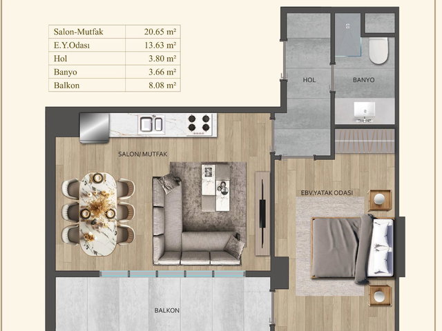 NK GEDİK CENTER MALTEPE PROJESI 1+1 70M2 BALKONLU SATILIK DAIRE