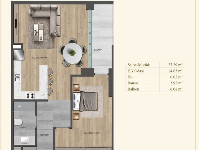 NK GEDİK CENTER MALTEPE PROJESI 1+1 82M² BALKONLU SATILIK DAIRE