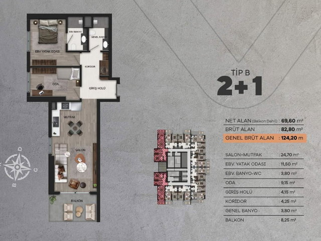 VELUX BAYRAKLI'DA DENIZ MANZARALI SATILIK 2+1 DAIRE