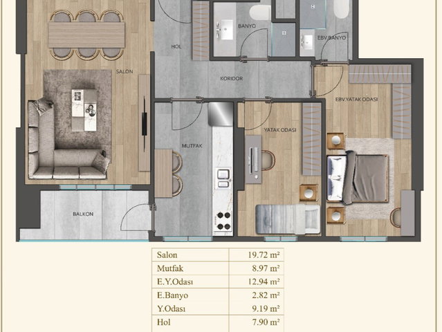 NK GEDİK CENTER MALTEPE 2+1 KAPALI MUTFAKLI 98M² BALKONLU DAİRE