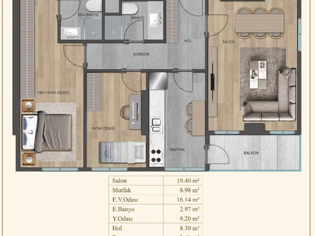 NK GEDİK CENTER MALTEPE'DE 1.KAT KAPALI MUTFAKLI 104M² BALKONLU 2+1