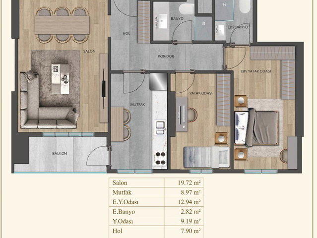 NK GEDİK CENTER MALTEPE'DE 2.KAT KAPALI MUTFAKLI 98M² BALKONLU 2+1