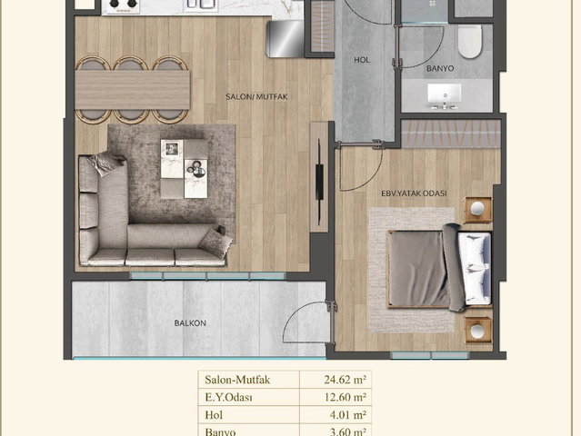 NK GEDİK CENTER MALTEPE'DE 2.KAT BALKONLU 73M² SATILIK 1+1 DAİRE