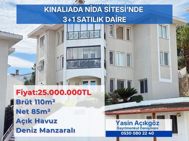 KINALIADA SATILIK 3+1 DENIZ MANZARALI 110M² DAIRE, HAVUZLU SITE