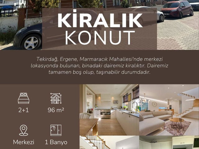 ERGENE MARMARACIK'TA KAPALI VE AÇIK OTOPARKLI, BOŞ 2+1 KİRALIK DAİRE