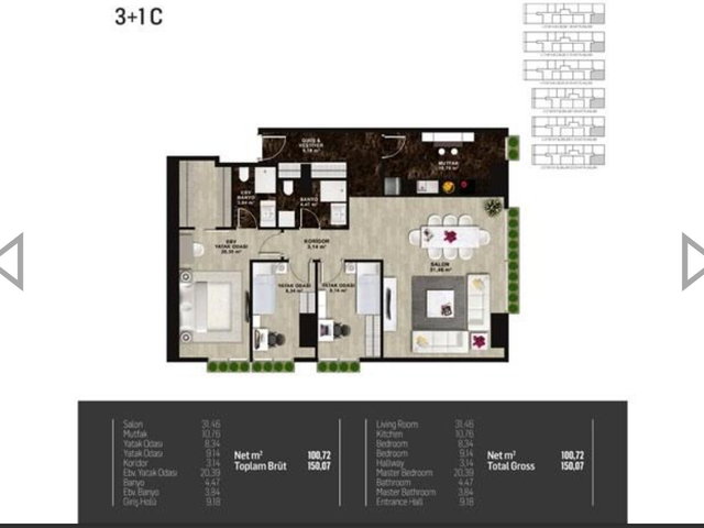 MİNA TOWER'S,150M2, 16.KAT, MANZARALI,3+1 C SATILIK FIRSAT DAİRE