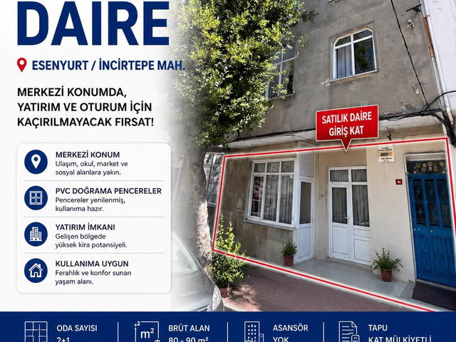 İNCİRTEPE MH. FERAH GENİŞ TEMİZ  2+1  SATILIK DAİRE