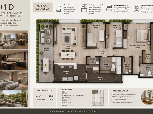 FİKİRTEPE MİNA TOWER'S, 120M2 NET, BALKONLU, 3+1 D SATILIK DAİRE