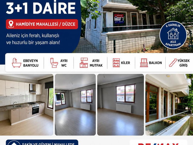 REMAX DIA'DAN DÜZCE HAMİDİYE MAHALLESİ'NDE KİRALIK 3+1 DAİRE