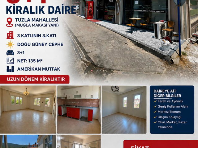 TUZLA MAH MERKEZDE 3+1 KİRALIK DAİRE