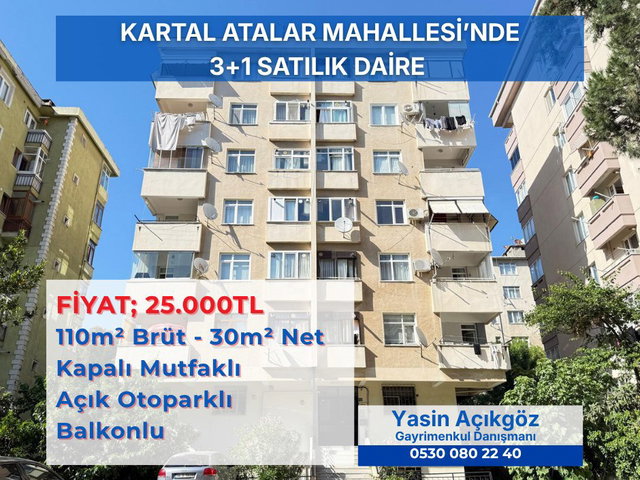 KARTAL ATALAR'DA KIRALIK 110M² 3+1 ARA KAT AÇIK OTOPARKLI DAIRE