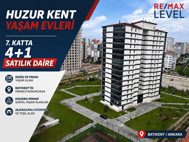 TURGUT ÖZAL’DA HUZUR KENT YAŞAM EVLERİ’NDE 4+1 | 169 M² NET 3 CEPHELİ İÇİ YAPILI SATILIK DAİRE
