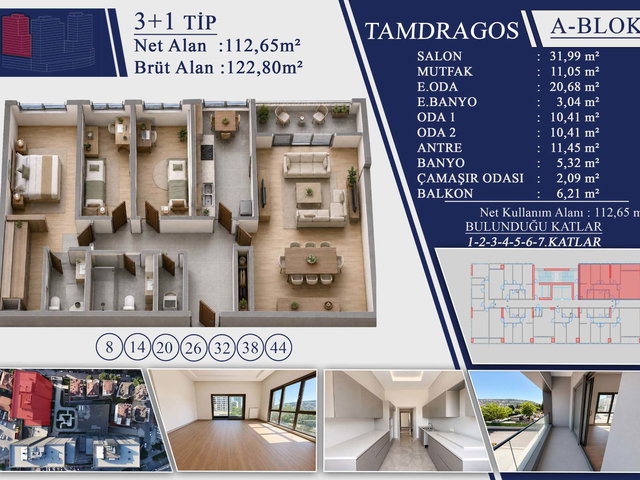 NK TAMDRAGOS İSKANLI SIFIR 1.KAT 123M² BALKONLU 3+1 SATILIK DAİRE