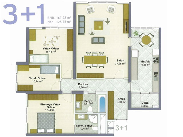 ATAŞEHİR AĞAOĞLU STARLAND KİLERLİ 161M2 KİRALIK 3+1 DAİRE