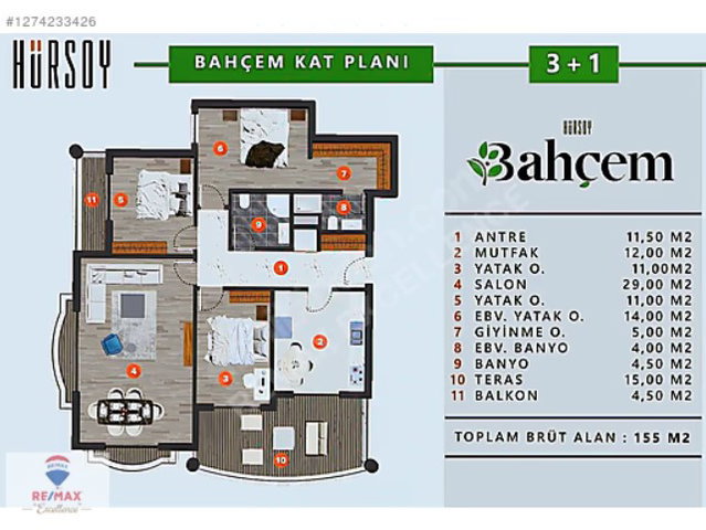 HÜRSOY BAHÇEM PROJESİNDE ZEMİN KAT 3+1 SATILIK DAİRE