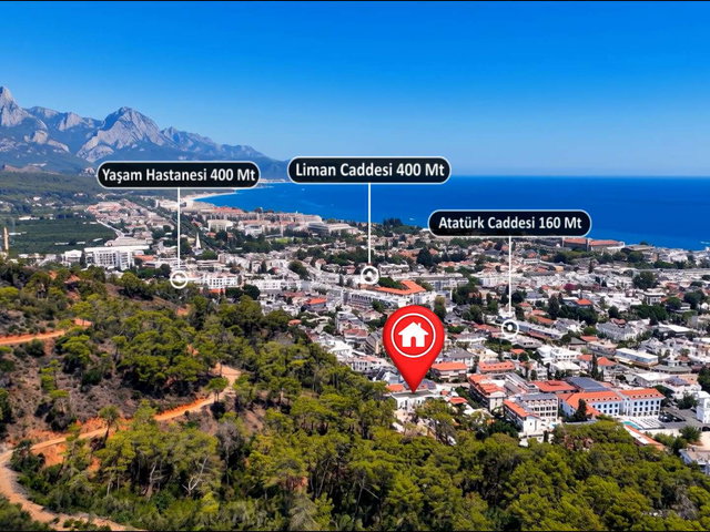 KEMER MERKEZ’DE ORMAN VE DENIZ MANZARALI HAVUZLU 6+1 MÜSTAKIL VILLA