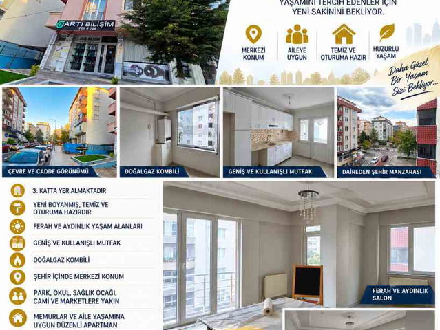 ŞEHRİN GÖBEĞİNDE • 3. KAT • YENİ BOYALI • FERAH VE MERKEZİ DAİRE