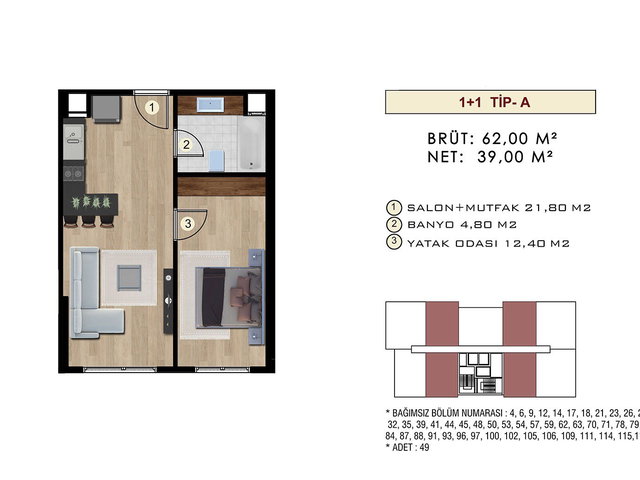 GÜLMAHAL RESİDENCE ANERİKAN MUTFAK 1+1 FIRSAT DAİRE (EŞYALI)