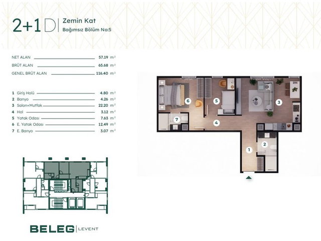 BELEG LEVENT'TE 1. KAT 2+1 EBEVEYN BANYOLU, KAPALI OTOPARKLI DAIRE