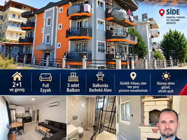 SİDE'DE KİRALIK EŞYALI 2+1 EV