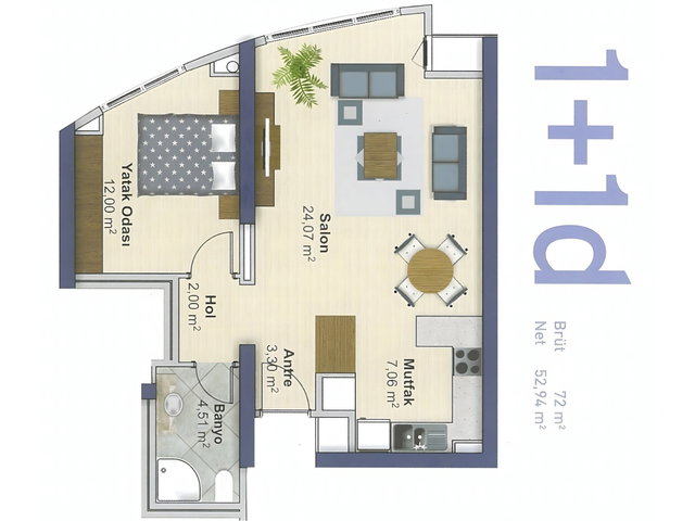 ATAŞEHIR AĞAOĞLU ANDROMEDA KIRALIK 1+1 DAIRE