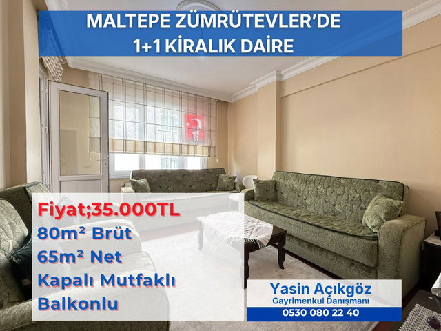 ZÜMRÜTEVLER MAH. 1+1 KİRALIK 80M² DAİRE