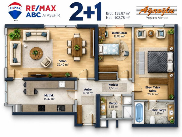 AĞAOĞLU MY WORLD EQUİNOX’TA EŞYALI 2+1 | 138 M² BRÜT | 2 BANYO | BALKON