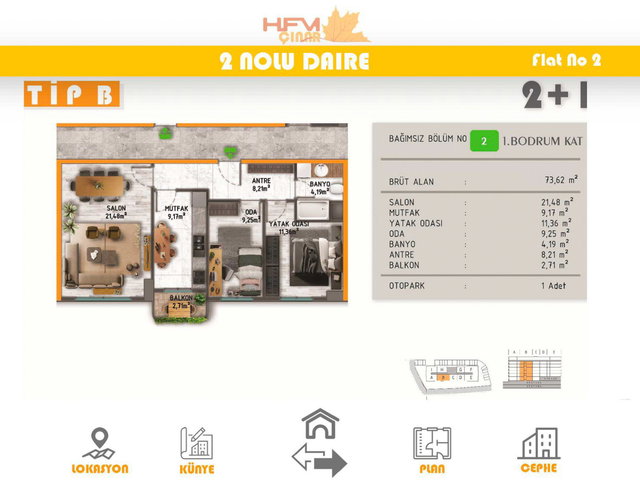 PENDİK HFM ÇINAR PROJESİ'NDE MODERN TASARIMLI 2+1 96 M² DAİRE