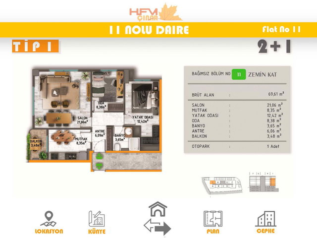 PENDİK HFM ÇINAR PROJESİ'NDE YERDEN ISITMALI 2+1 SIFIR DAİRE