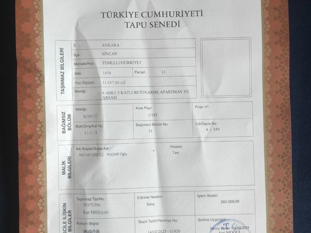 TOKİ TEMELLİ’DE 1+1 | 4. KAT | DOĞU-GÜNEY CEPHE | BALKONLU | BOŞ & KREDİYE UYGUN