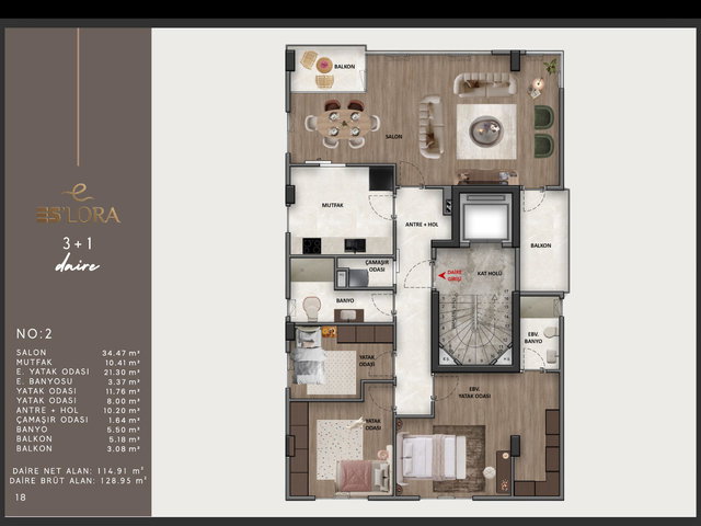SULTANTEPEDE ESLORA PROJESİNDE 3+1, 2 BALKONLU DAİRE