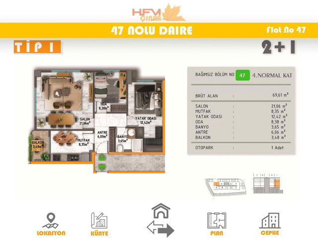 PENDİK HFM ÇINAR PROJESİ'NDE FIRSAT SIFIR 2+1 91 M² DAİRE