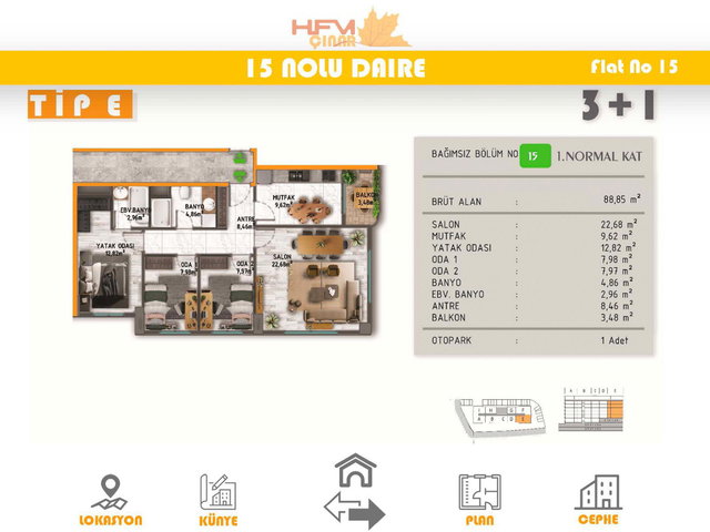 PENDİK HFM ÇINAR PROJESİ 3+1 FIRSAT SIFIR 116 M² DAİRE