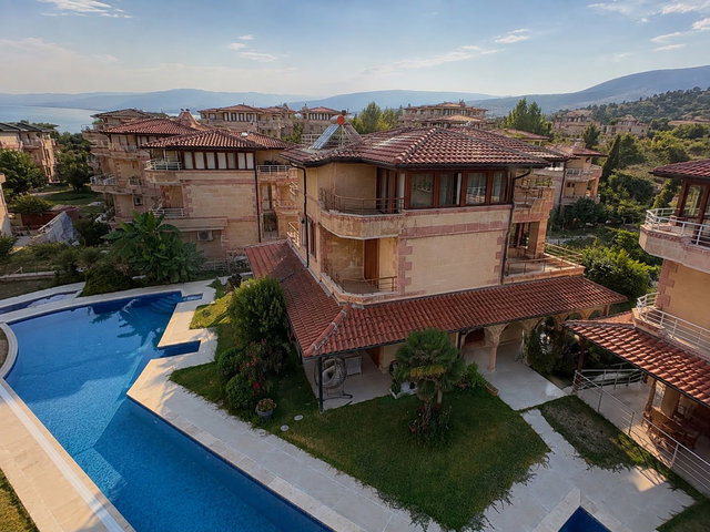 KUŞADASI DAVUTLAR’DA SATILIK TRİPLEX VİLLA 5+1 EŞYALI, 255 M², 2 BANYO 3 WC, ÖZEL BAHÇE