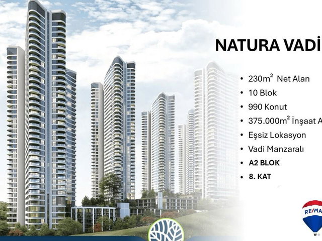 NATURA VADİ PROJESİNDE 5+1 8.KAT HEMEN TAPU