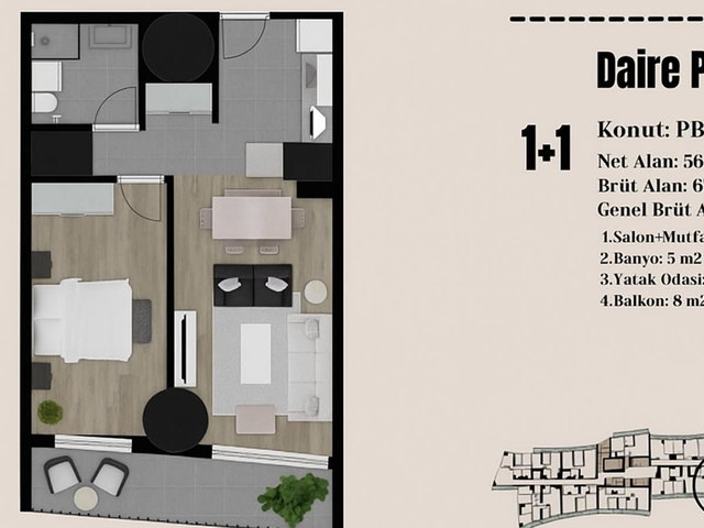 POINT RESIDENCE | SATILIK | DENIZ CEPHE | 1+1 DAIRE