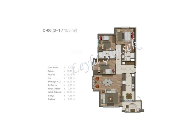 SUR YAPI METROGARDEN UZMANI LEYLA ŞİMŞEK 3+1 155M² SATILIK DAİRE