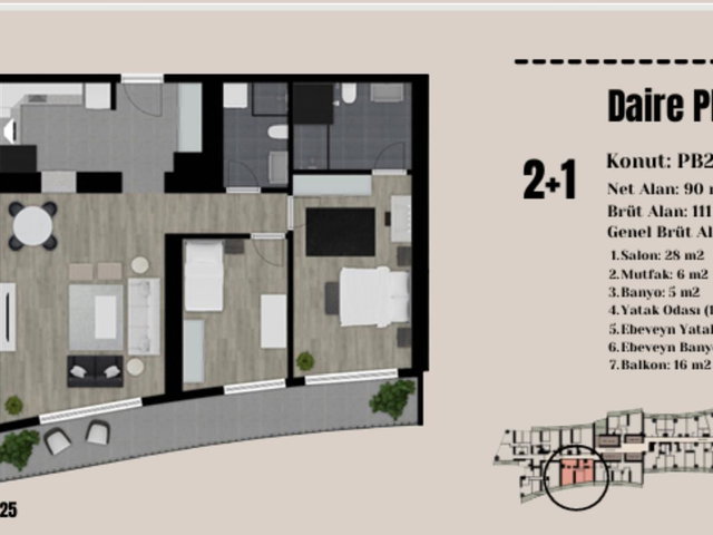 POINT RESIDENCE | DENIZ CEPHE | KIRALIK 2+1 DAIRE | NET 90 M2