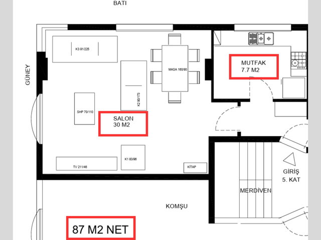 87M2 NET BÜYÜK 2+1 KIRALIK DAIRE MARMARAYA VE CADDEYE YAKIN