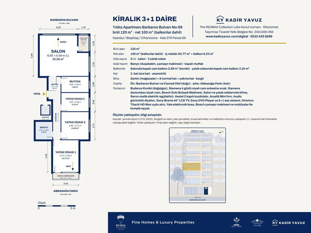 BEŞİKTAŞ BARBAROS BULVARI'NDA KİRALIK EŞYALI 3+1 DAİRE 120 M²