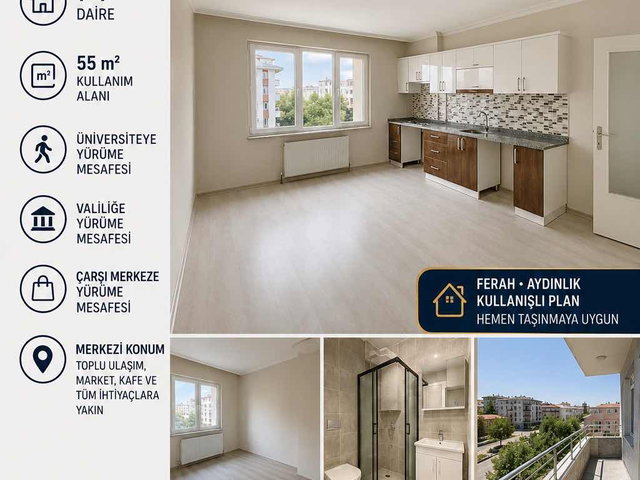 Kültür Mahallesi Merkezi Konumda 1+1 Kiralık Fırsat Daire