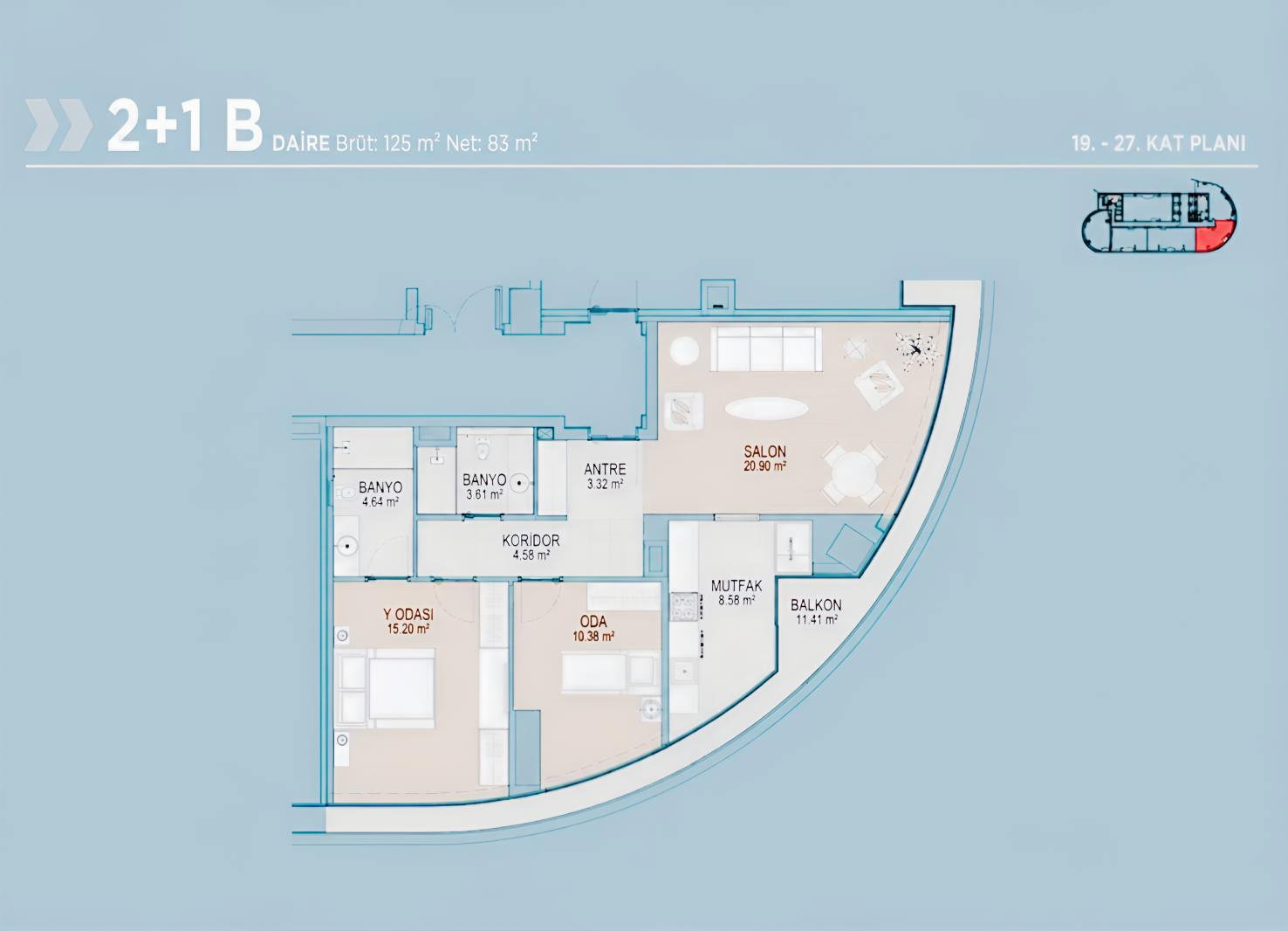 POLAT TOWER'DA SATILIK 2+1 OTURUMA VE YATIRIMA UYGUN DAİRE